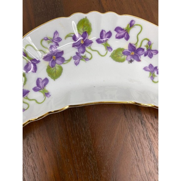 Old Nuremberg Trinket/Bone Dish Curved purple Floral 6 1/2" - Picture 2 of 5